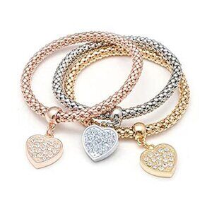 Heart Charms Bracelets 3PCS Crystal Multilayer -  Gold/Silver/Rose Gold Corn